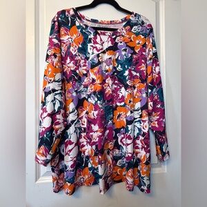 Roaman's 2X 26/28 Women’s Colorful Floral Long Sleeve Top